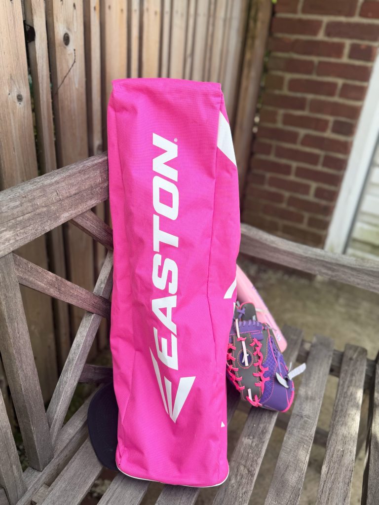 Oversized pink Easton T-ball bag for young softball player
